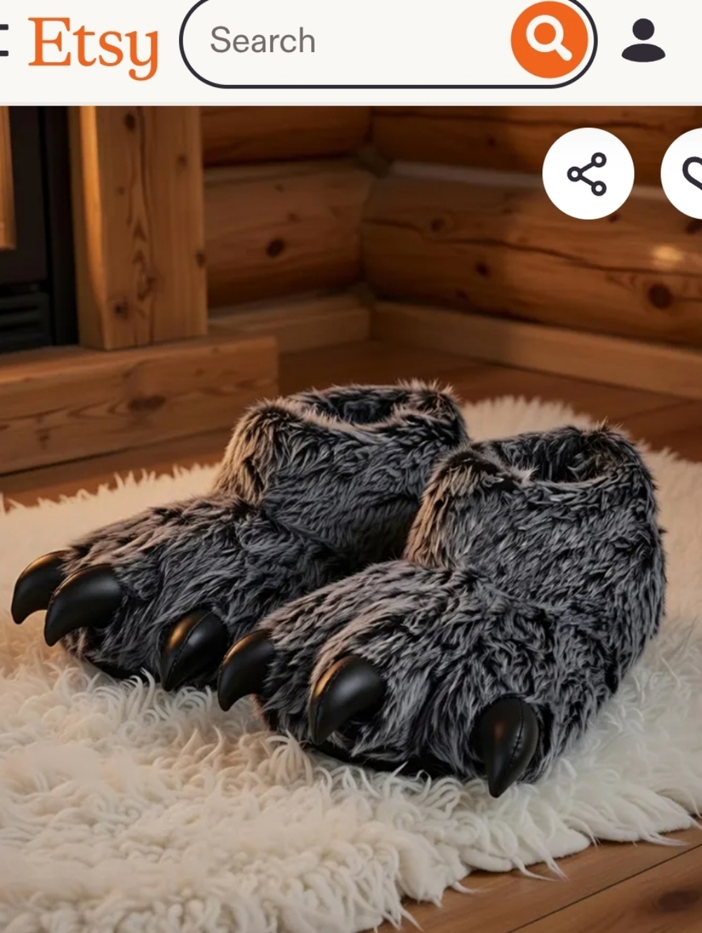 Monster Claw Slippers — Gray with Black Claws Sz L/Xl NWOT